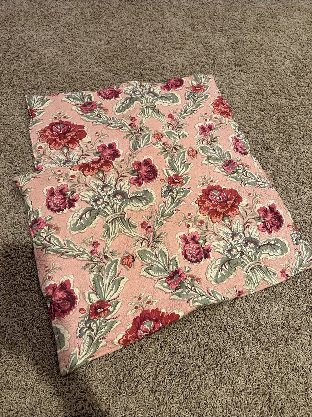 Pine Cone Hill Pink Floral Quilt Cover with Burgundy and Sage Accents